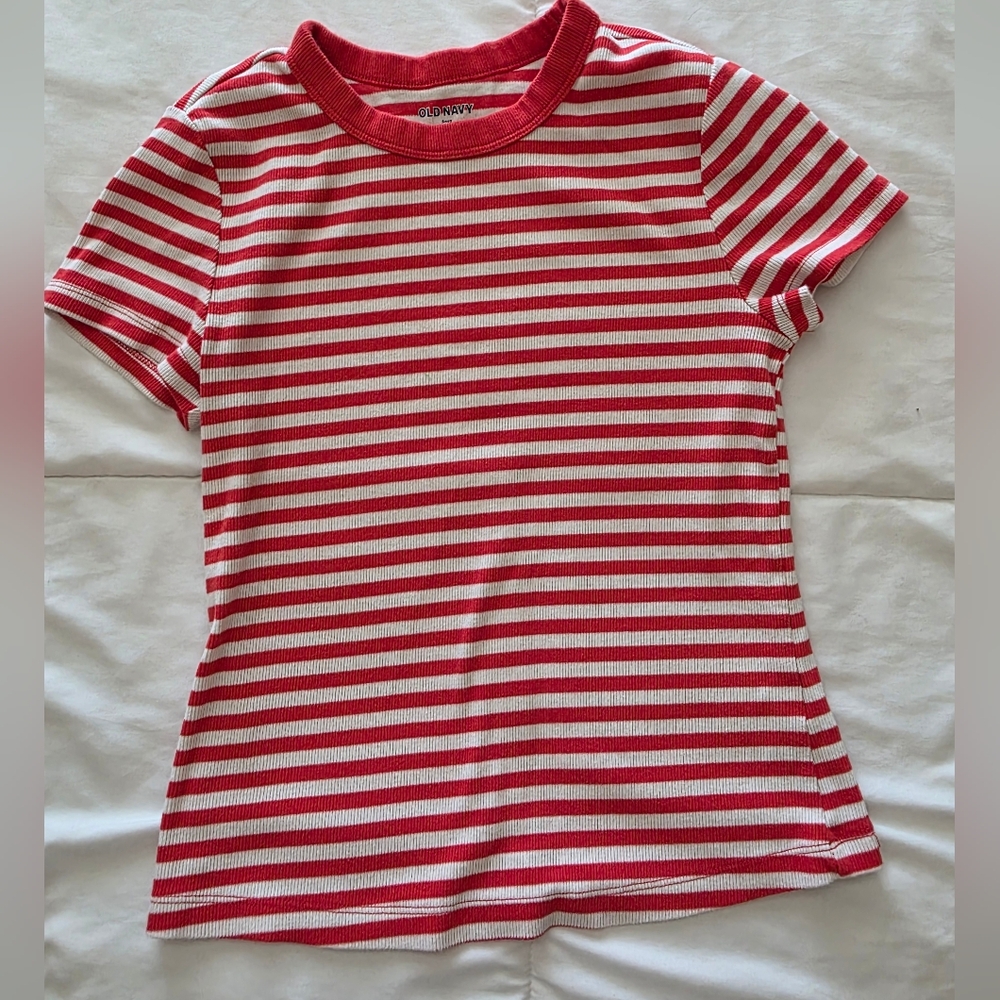 ** Old Navy Red and White Striped Shirt, Snug Fit, Size Med